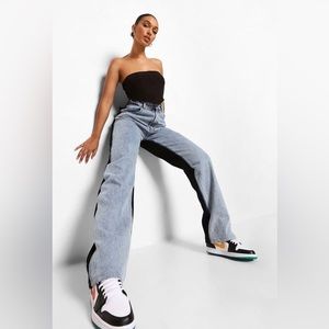 Color Black Acid Wash Boyfriend Jeans